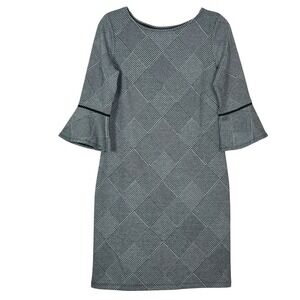 EN FOCUS STUDIO Women's Black White Plaid Bell‎ Sleeve Shift Dress Size 6